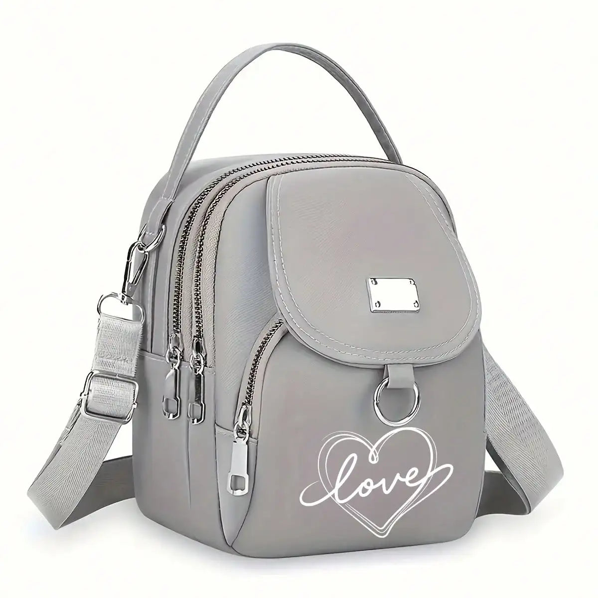 Women's Heart Love Print Shoulder Bag, Adjustable, Good Capacity