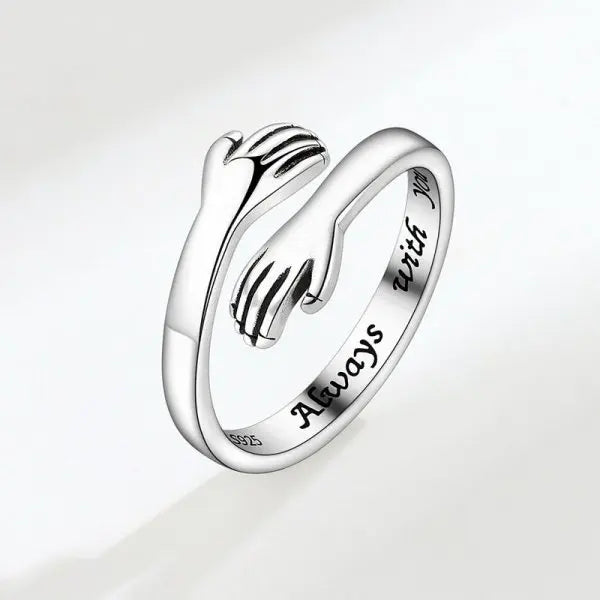 Romantic Heart Hand Hug Ring for Women and Men, I Love You Forever Couple Adjustable Ring