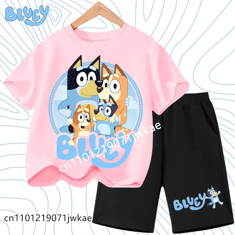 Boys and Girls Bluey Family 2Pc Summer Outfit Set Short Sleeve T-Shirt & Shorts, Choose Your Color