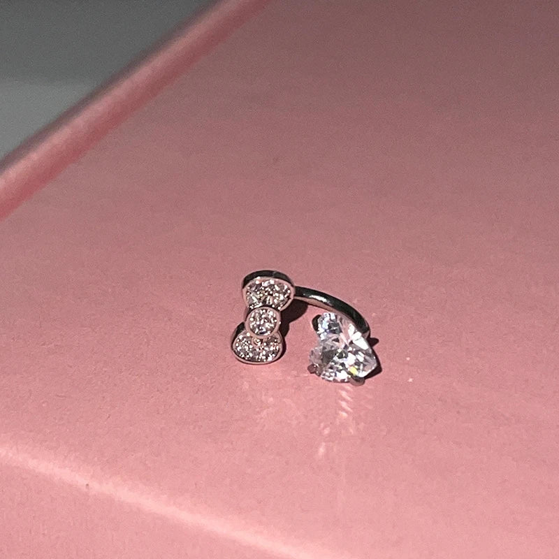 Y2K Cute Bowknot Love Heart, 316L Stainless Steel Annular Ear Bone Fashion Delicate Zircon Earring,