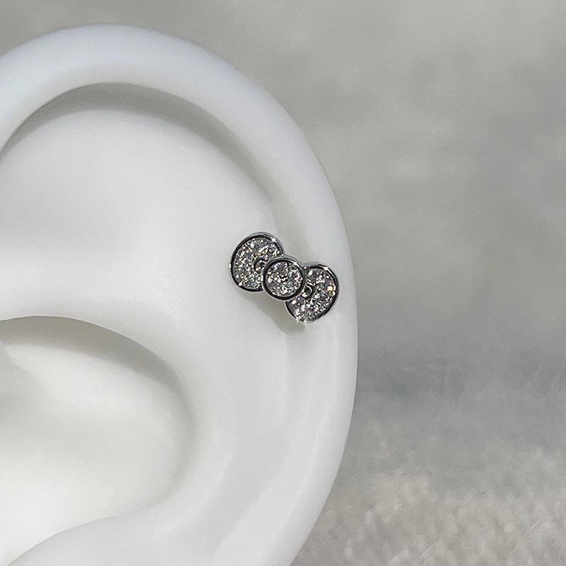 Y2K Cute Bowknot Love Heart, 316L Stainless Steel Annular Ear Bone Fashion Delicate Zircon Earring,