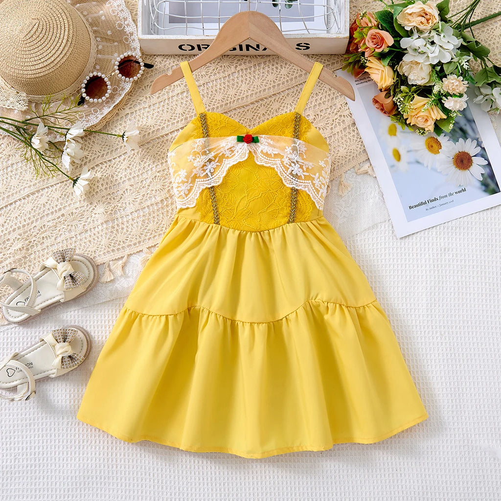 Girls Lace Up Sling Summer Dress, Sleeveless Dresses For 1-10 Years Cool Ventilated Clothes