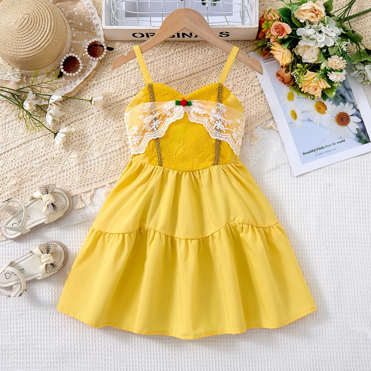 Girls Lace Up Sling Summer Dress, Sleeveless Dresses For 1-10 Years Cool Ventilated Clothes