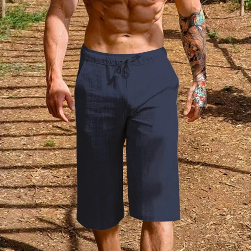 Men's Capri Pants, Lightweight Solid Color, Breathable6 Drawstring Cropped Capris