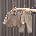 New Spring Autumn Children's Casual Plaid Cotton Shirt, Vest and Pants 3Pcs for Toddlers