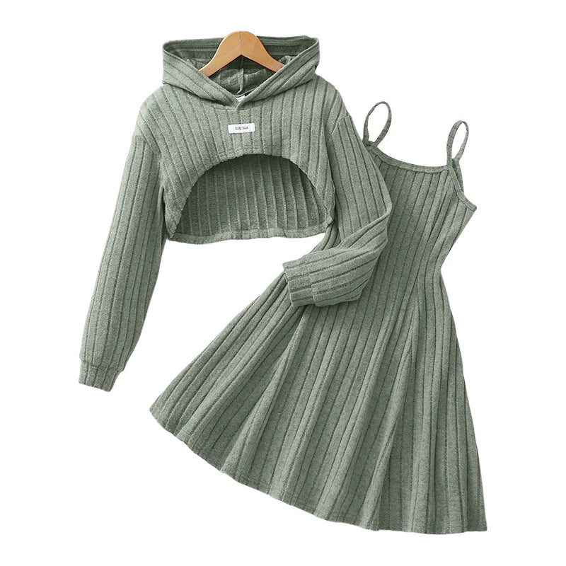Children's Fashionable Elegant Short Top & Dress Two-Piece Set