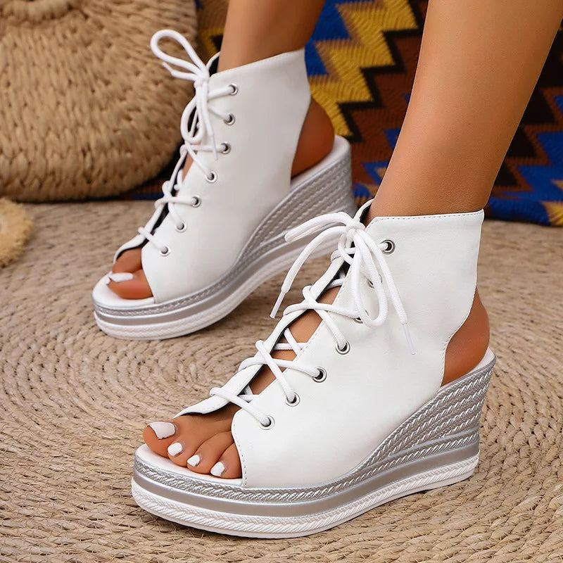 Fashion Leopard Print Casual Sandals, Open Toe, Comfortable, Lace Up
