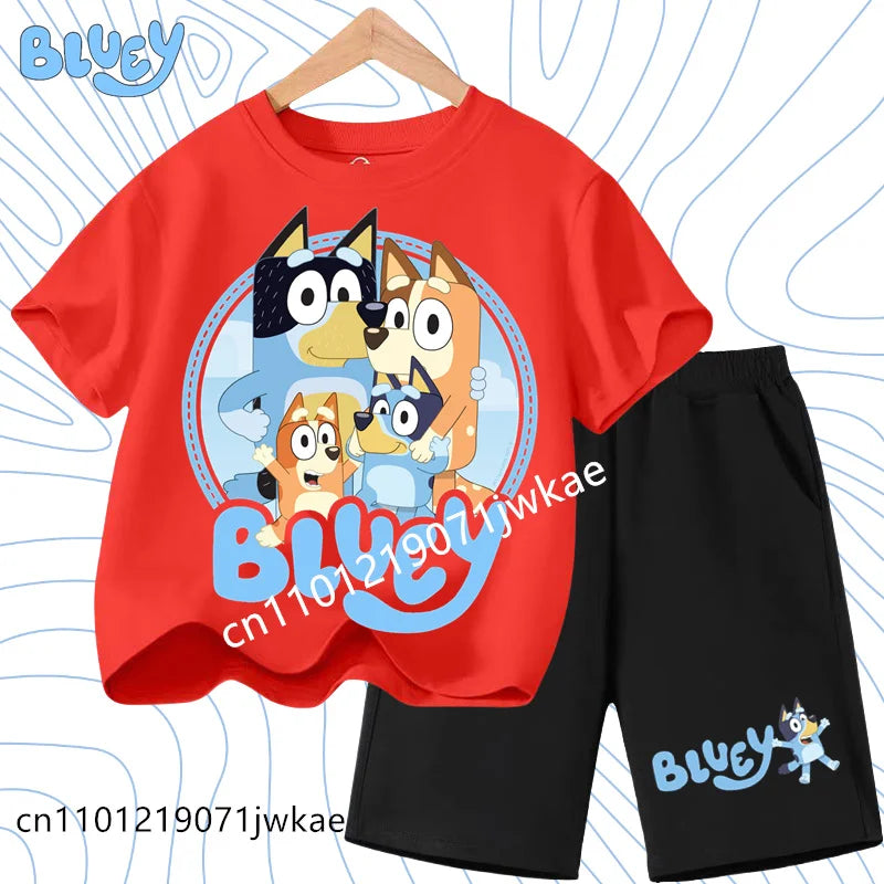 Boys and Girls Bluey Family 2Pc Summer Outfit Set Short Sleeve T-Shirt & Shorts, Choose Your Color