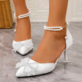 Elegant Pearl Chain Ankle Strap Pumps, Pointed Toe High Heel