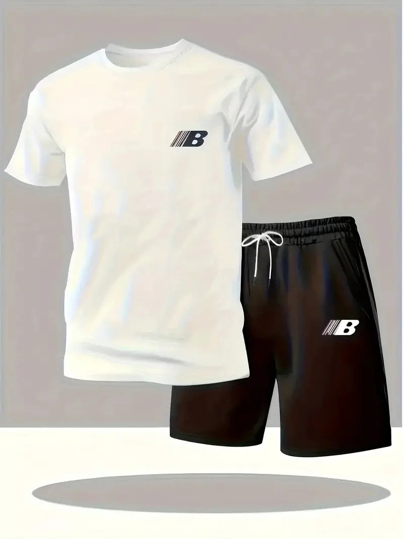 Men's Breathable Sportswear, Short Sleeve and Shorts, Lightweight and Comfortable