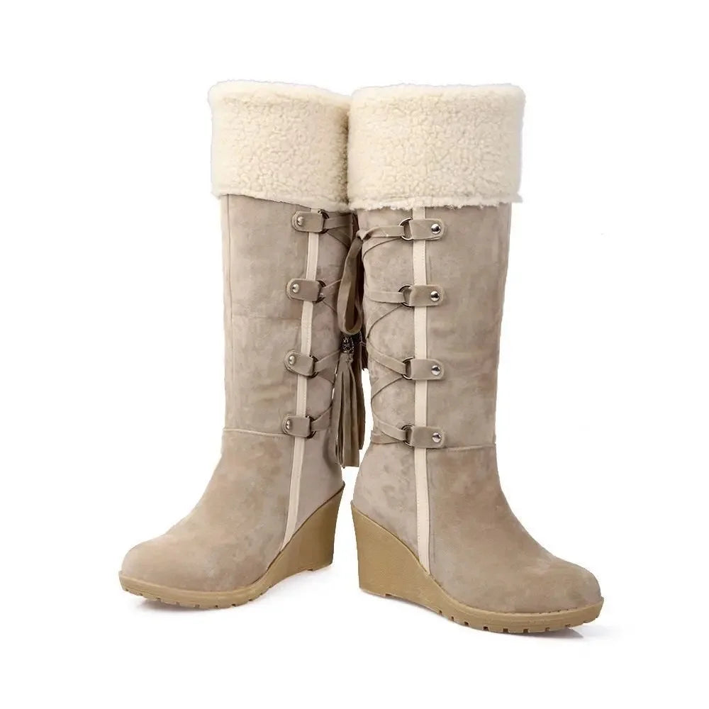 Large Size Women's Furry High-Top Booties with Buckle Snow Boots