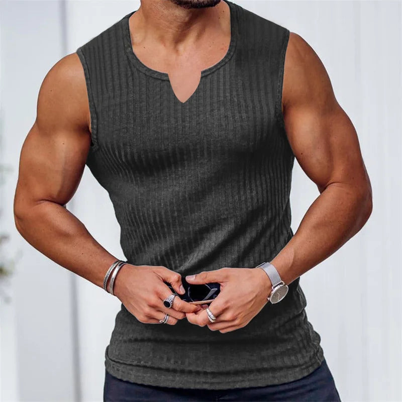 2024 New Summer Men's V-neck Vest stripe Tank top