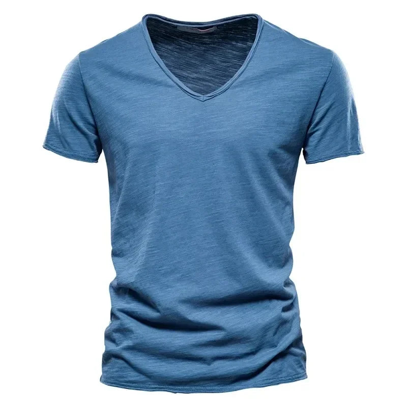 New 100% Men's Cotton V Neck T-Shirt, A High-Quality Fashion