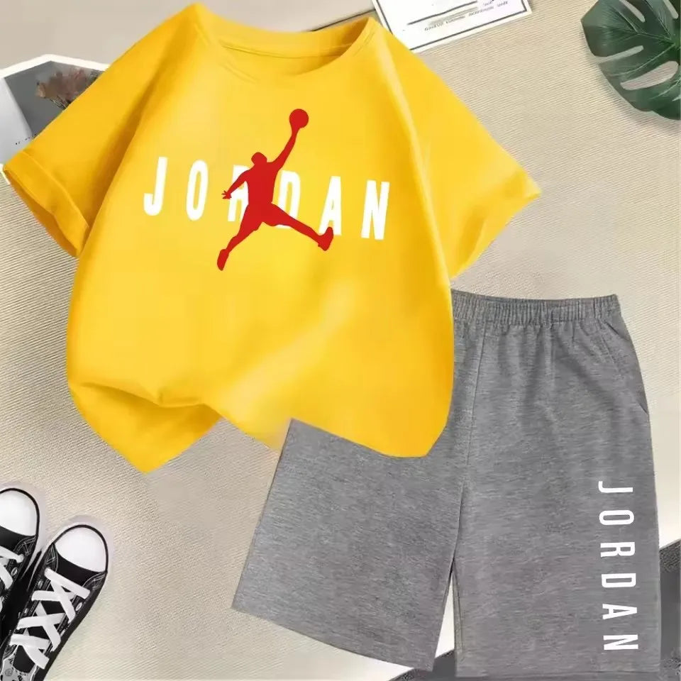 Children's 2Pc Fashion Summer Short Sleeve Set, Slam Dunk Master Pattern Print