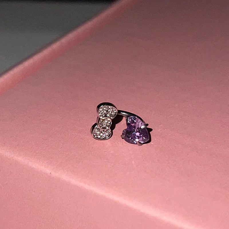 Y2K Cute Bowknot Love Heart, 316L Stainless Steel Annular Ear Bone Fashion Delicate Zircon Earring,