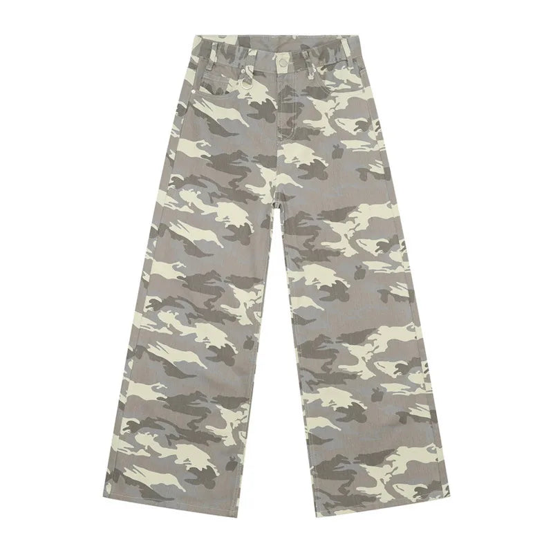 IEFB Vintage Fashion Camouflage Men's Jeans, Wide Leg Denim Pants