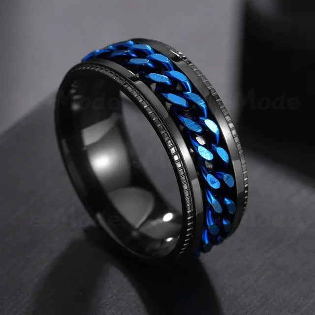 Cool Stainless Steel Rotatable Men's Ring, High Quality, Spinner Chain