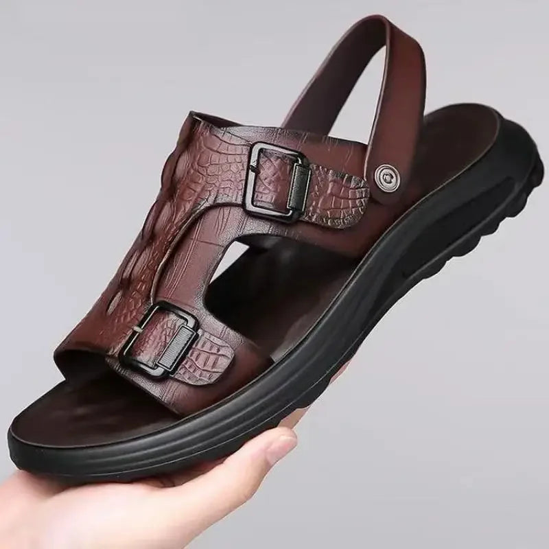 Men's Summer New Soft Bottom Waterproof Anti-slip Driving Beach Shoes Two-use Casual Sandals Outerwear Slip-On Slippers