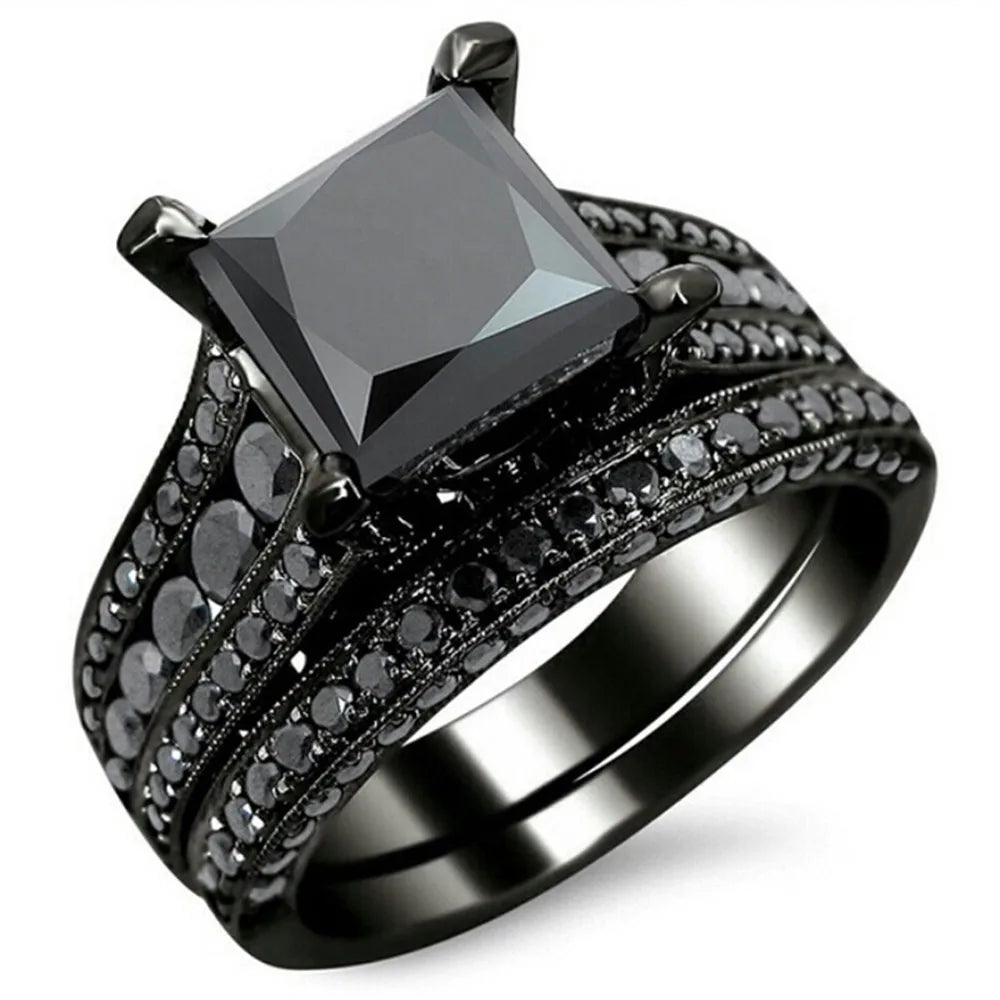 Couple Rings Romantic Purple Rhinestones CZ Rings Set, Trendy Steel Celtic Dragon Rings