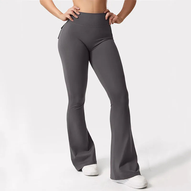 Women's Yoga Flare Trousers, High-Waisted Tummy-Control Wide-Leg with Pockets, Multi-Colors