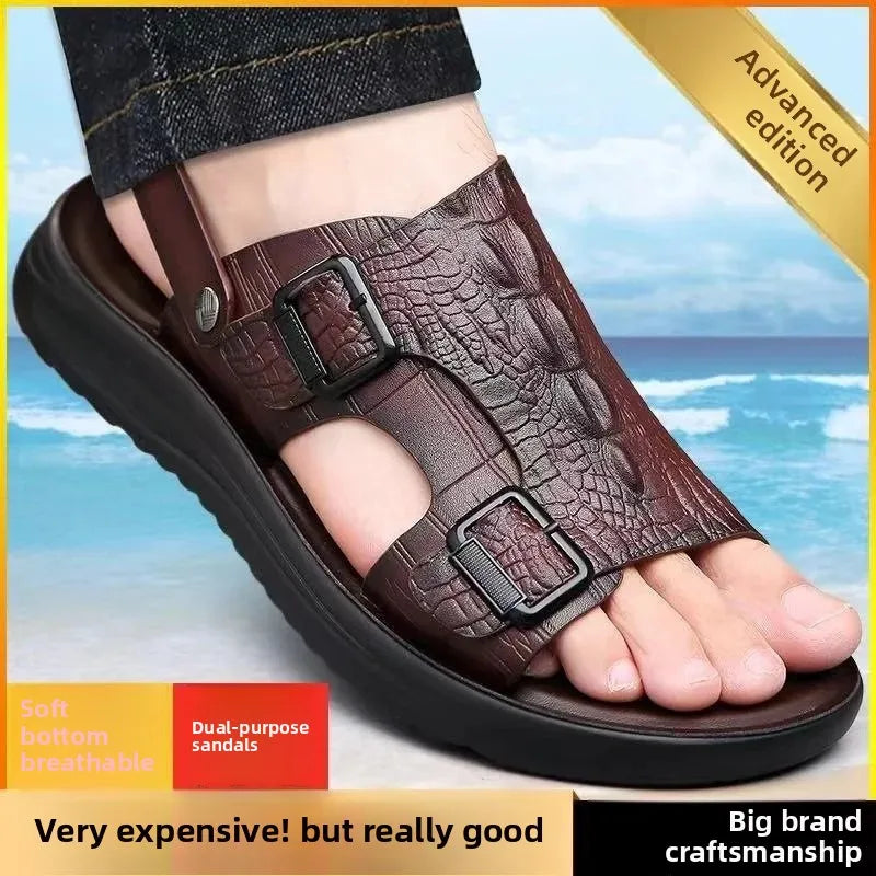 Men's Summer New Soft Bottom Waterproof Anti-slip Driving Beach Shoes Two-use Casual Sandals Outerwear Slip-On Slippers
