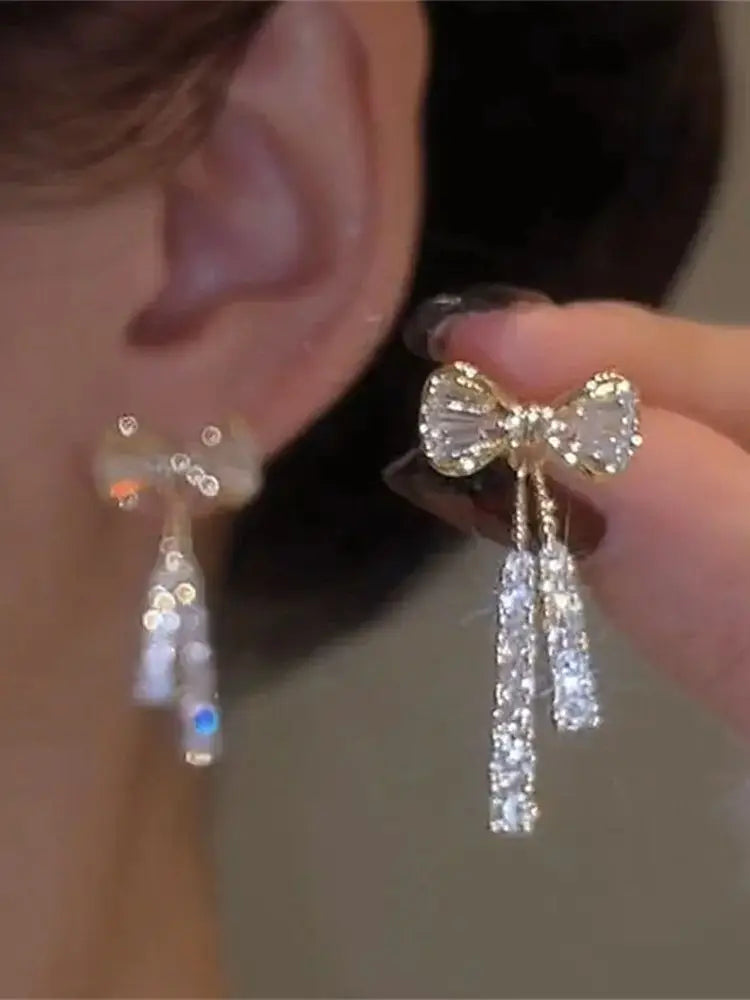 Fashion Bow Crystal Zircon Earrings, Trendy Jewelry