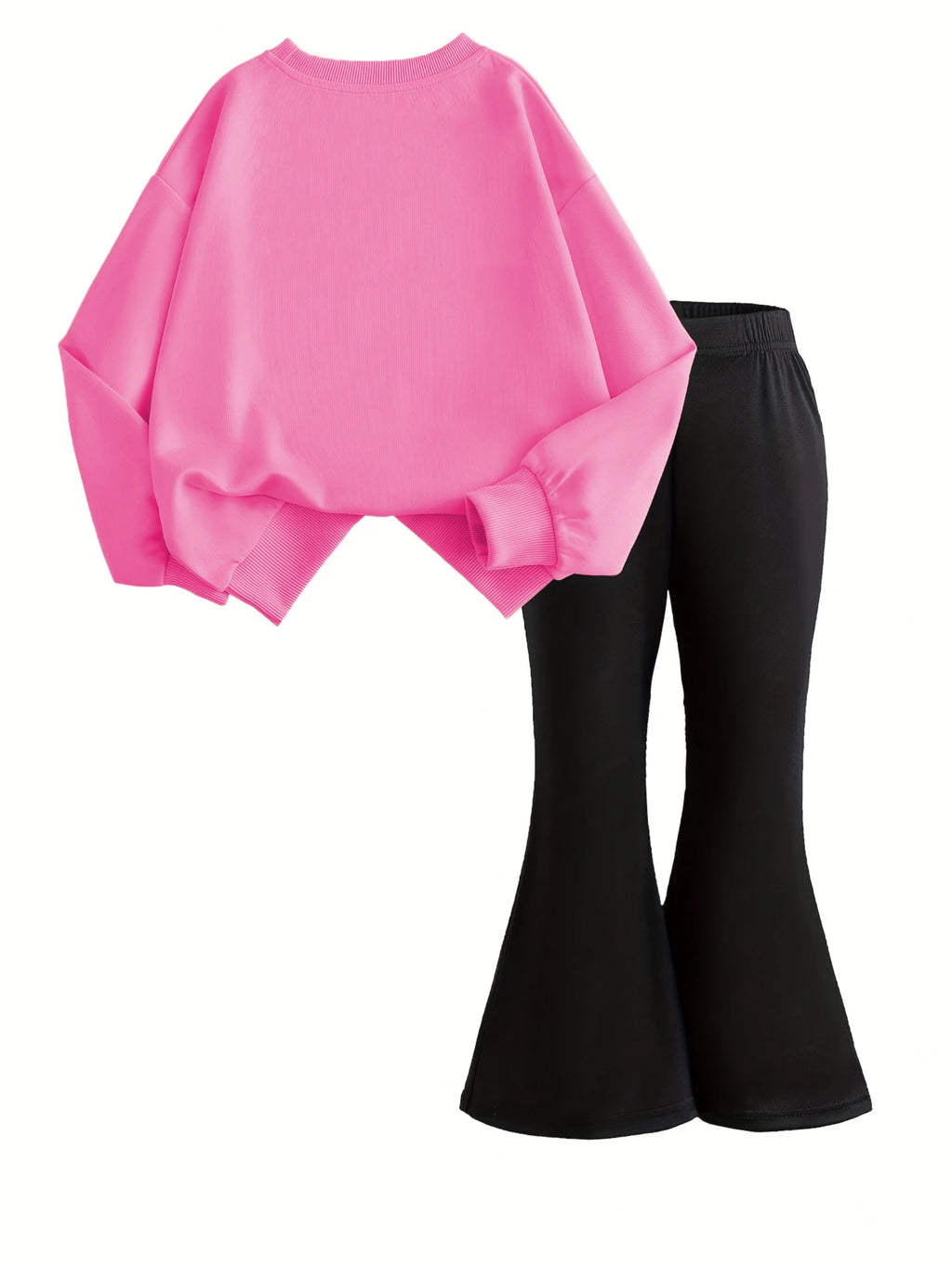 2PCS Girls Long Sleeved Sweatshirt Bell Bottom Pants Set, Great Anytime Wear