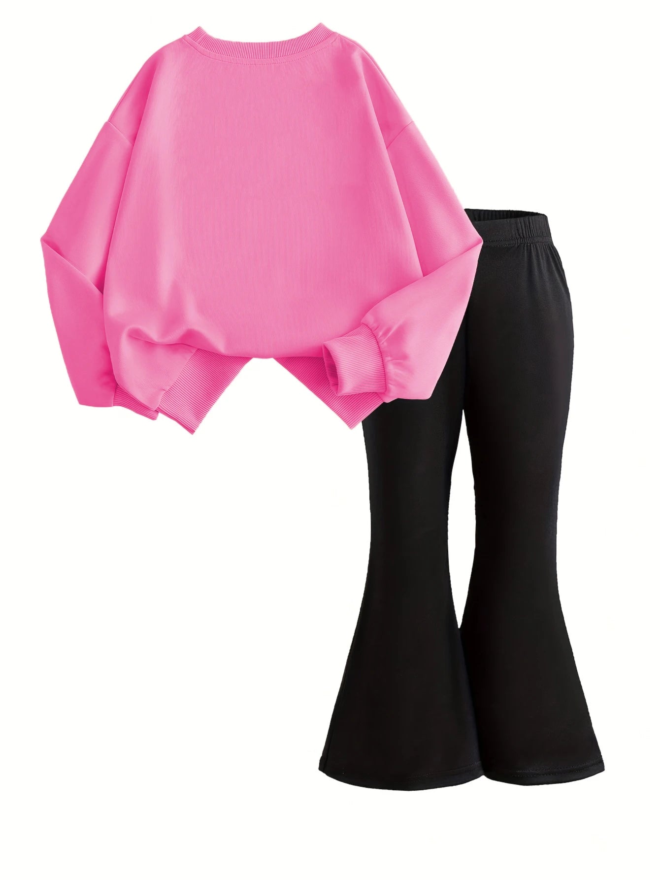 2PCS Girls Long Sleeved Sweatshirt Bell Bottom Pants Set, Great Anytime Wear