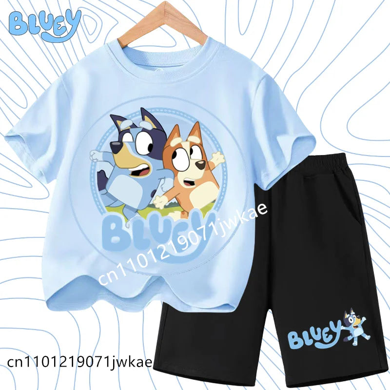 Boys and Girls Bluey Family 2Pc Summer Outfit Set Short Sleeve T-Shirt & Shorts, Choose Your Color
