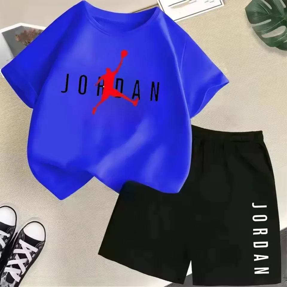 Children's 2Pc Fashion Summer Short Sleeve Set, Slam Dunk Master Pattern Print