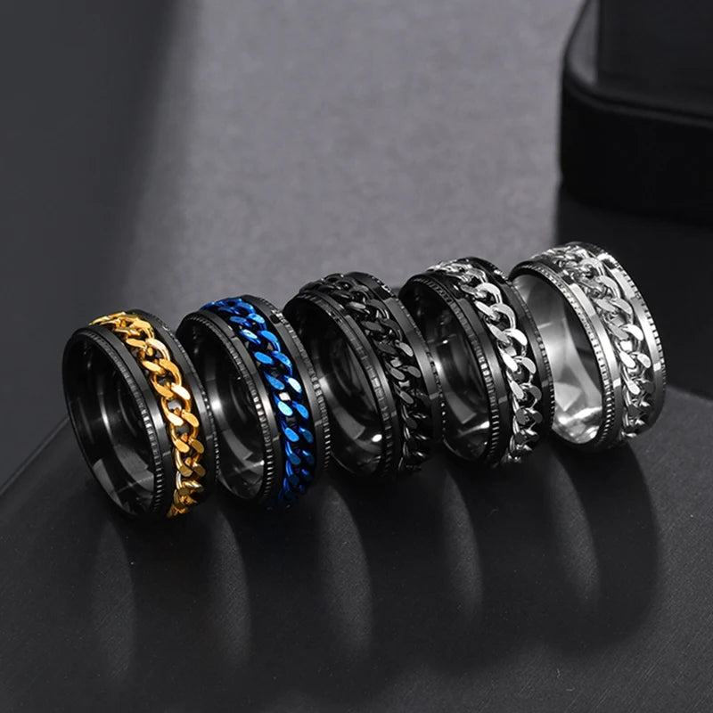 Cool Stainless Steel Rotatable Men's Ring, High Quality, Spinner Chain