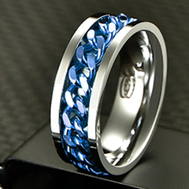 Cool Stainless Steel Rotatable Men's Ring, High Quality, Spinner Chain