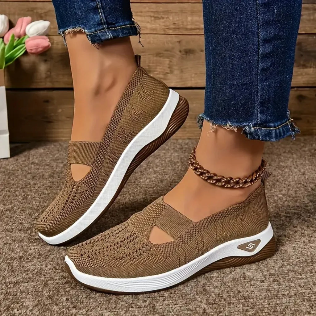 Women's Solid Color Breathable Sneakers, Low-top, Knitted, Breathable, Light Walking, in 6 Colors
