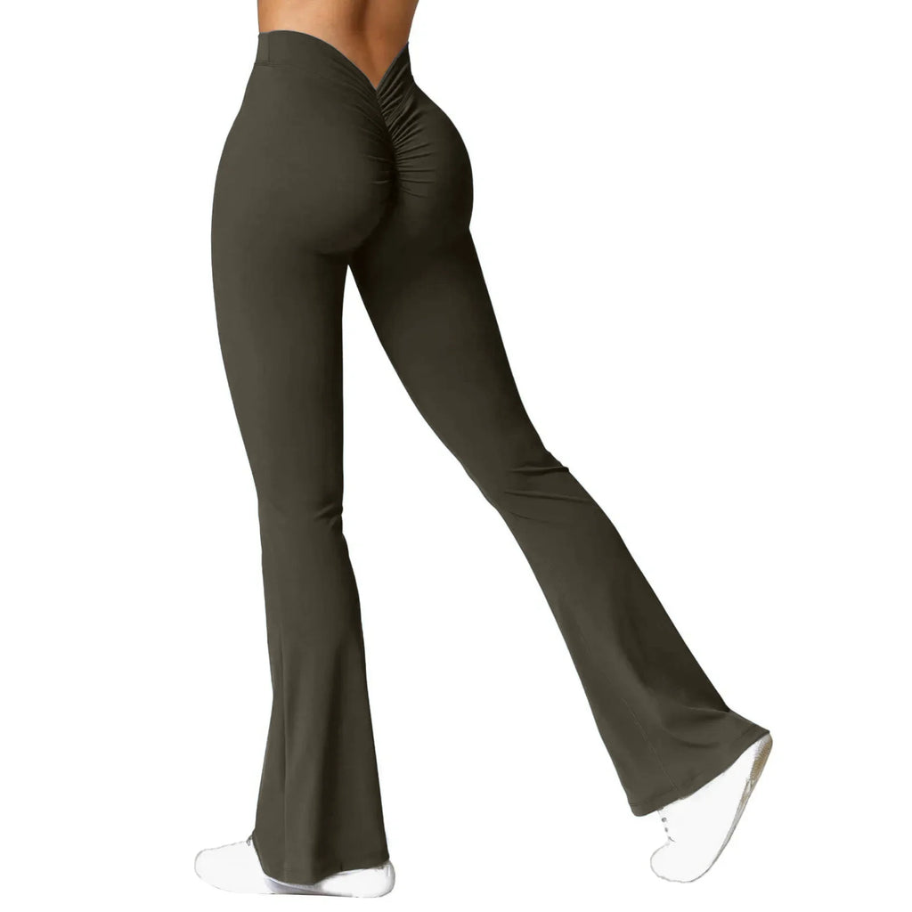 Fashion flared women's V back waist sports pants high waist buttocks, solid colors