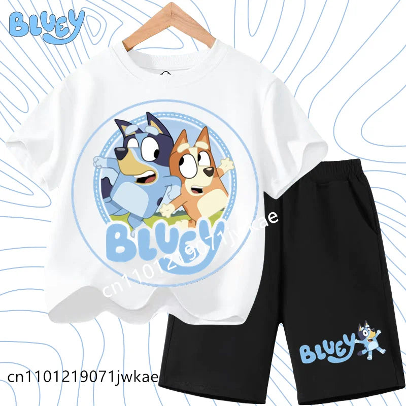 Boys and Girls Bluey Family 2Pc Summer Outfit Set Short Sleeve T-Shirt & Shorts, Choose Your Color