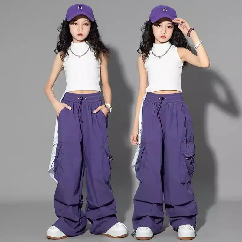 New Summer Streetwear Cargo Pants for Teenage Girls, Baggy Wide Leg