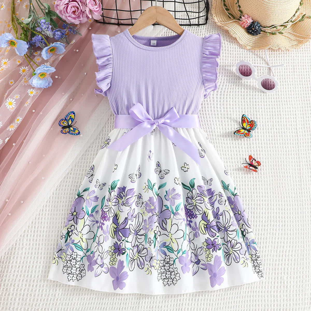 Girls Lace Up Sling Summer Dress, Sleeveless Dresses For 1-10 Years Cool Ventilated Clothes
