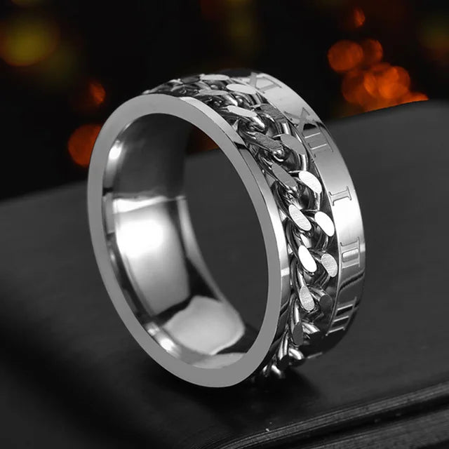 Cool Stainless Steel Rotatable Men's Ring, High Quality, Spinner Chain