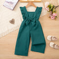 Summer Pure-Color Versatile Jumpsuit, Ruffle Bowknot Princess Style for Little Girls