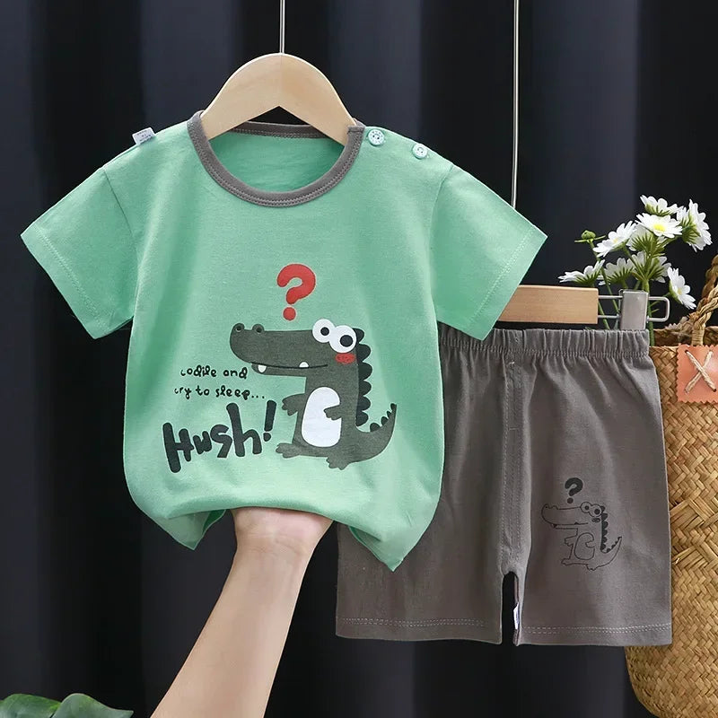 2PCS Children's Sets, Boys and Girls Summer Cotton Short Sleeve T-Shirt & Shorts