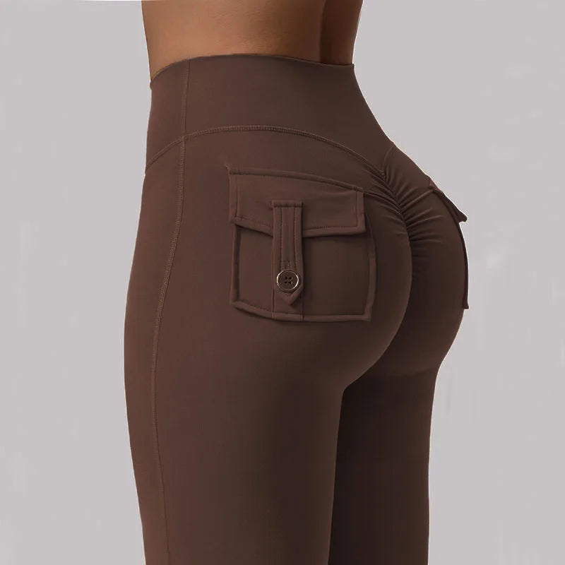 Women's Yoga Flare Trousers, High-Waisted Tummy-Control Wide-Leg with Pockets, Multi-Colors