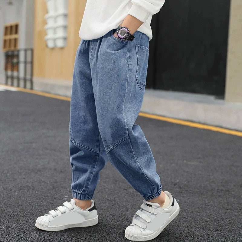 New Boys Jeans Fashion Splicing Slim Fit Style Denim Pants