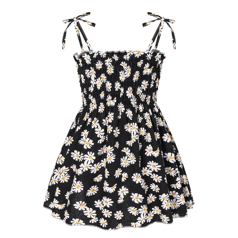Girls Sleeveless Cotton Flower Strap Sundress, 1-6yrs