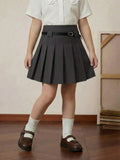 Girls Plaid Pleated Mini Skirt with Belt - Classic Checkered Design