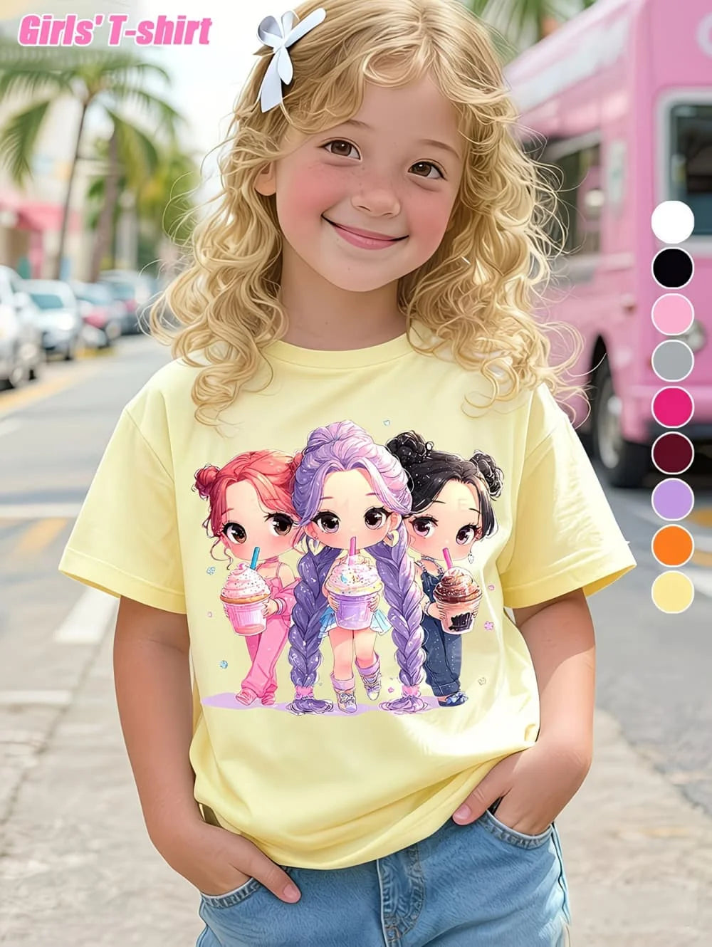 Summer Kpop Popular Children's Design Style, Round Neck, Short Sleeve, Choose your Color