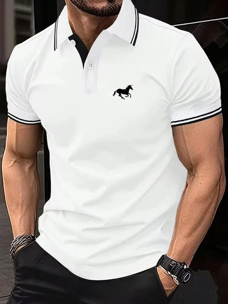 New Men's Classic Short Sleeved Polo T-Shirt, Button Lapel, sizes S-3XL