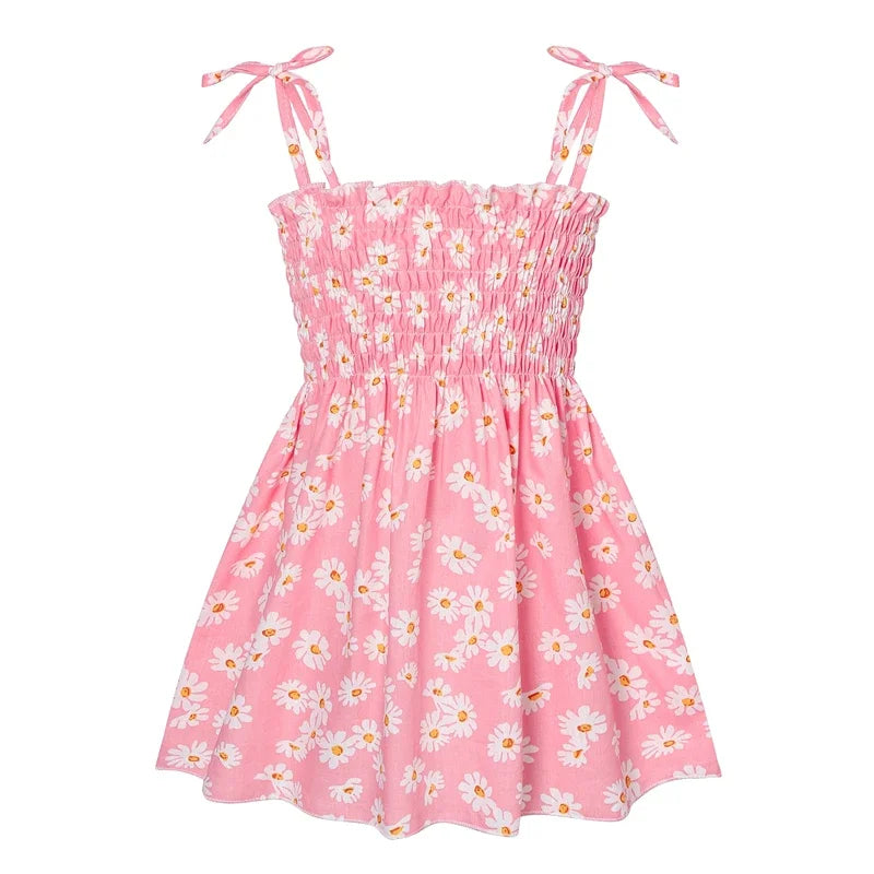 Girls Sleeveless Cotton Flower Strap Sundress, 1-6yrs