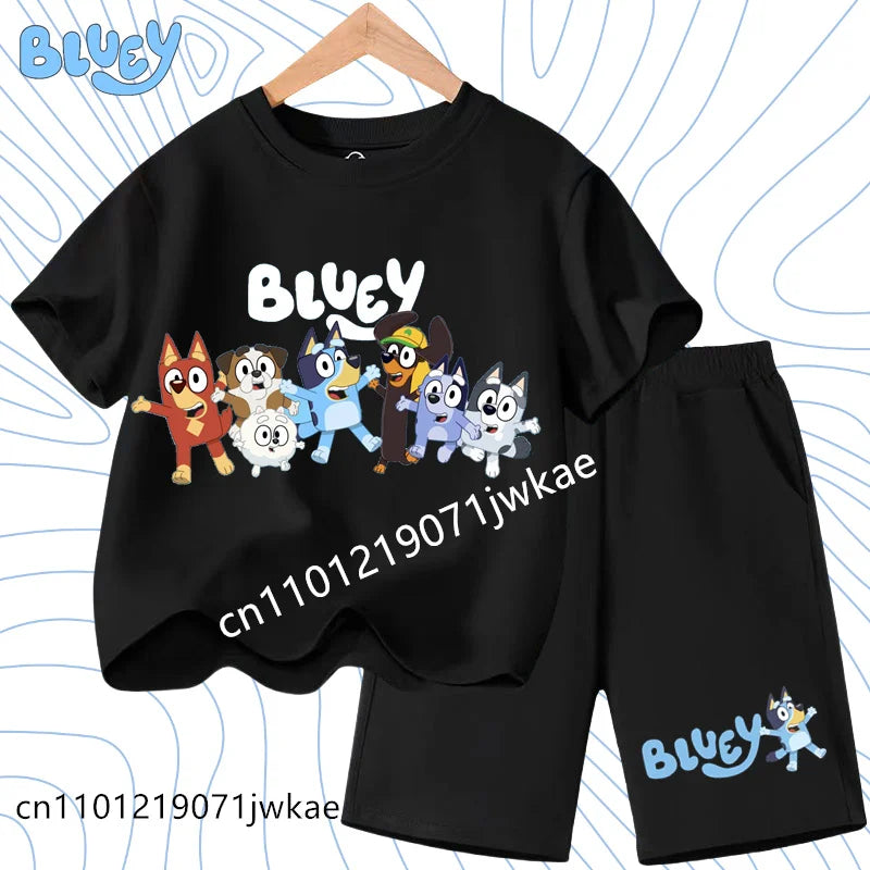 Boys and Girls Bluey Family 2Pc Summer Outfit Set Short Sleeve T-Shirt & Shorts, Choose Your Color