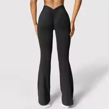 Fashion flared women's V back waist sports pants high waist buttocks, solid colors