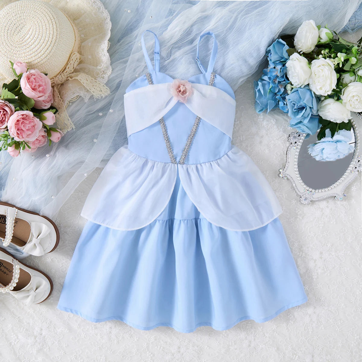 Girls Lace Up Sling Summer Dress, Sleeveless Dresses For 1-10 Years Cool Ventilated Clothes
